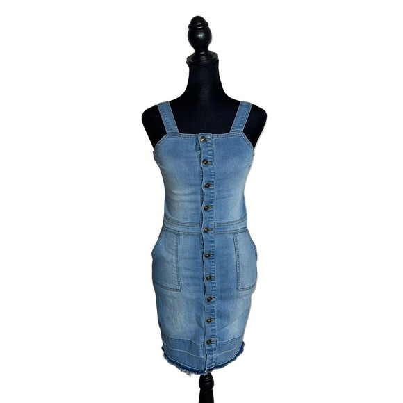 Hudson Blue Button Front Sleeveless Denim Mini Stretched Jean Dress Girls L - Picture 1 of 10